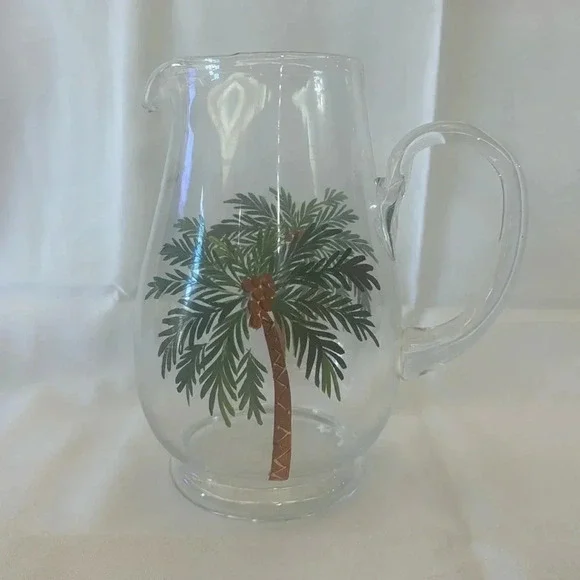 Bahama by Gibson Designs Glassware Pitcher 8.75” Height Palm Tree Glassware - Picture 1 of 5